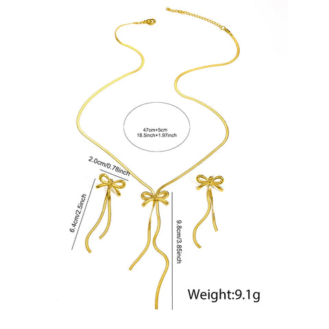 DGIDDK Stainless Steel Necklace - Delicate Bow Tassel Collar Chain for Women