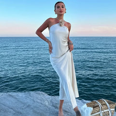MUJER Flower Satin Long Dress