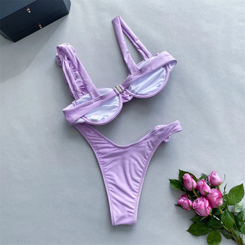 Para Praia 2025 Sexy badmode 3D bloemen geplooide bandeau bikiniset