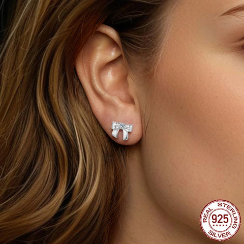 BAMOER Bow Moissanite Stud Earrings – 925 Sterling Silver Ribbon Design