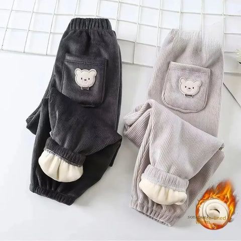 Kids Warm Pants with Cute Bear Print