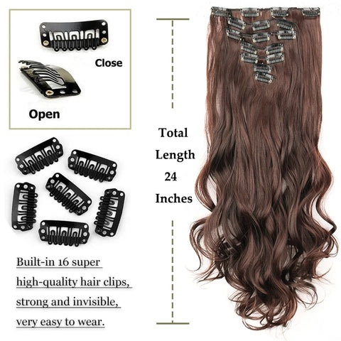 22-Inch Long Straight Wavy Hair Extensions Set