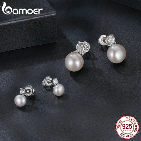 BAMOER Moissanite & Pearl Stud Earrings – 925 Sterling Silver