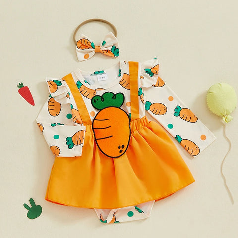Tregren Baby Girl Easter Romper Dress with Bow Headband