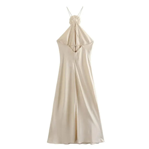 MUJER Flower Satin Long Dress