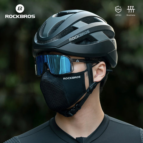 ROCKBROS Ice Silk Gezichtsmasker - Wasbaar verstelbaar fietsgezichtsmasker met UPF50+ zonbescherming