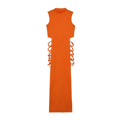 Criss Cross Cut Out Dress – Sexy Bodycon Mock Neck Sleeveless Dress for Women