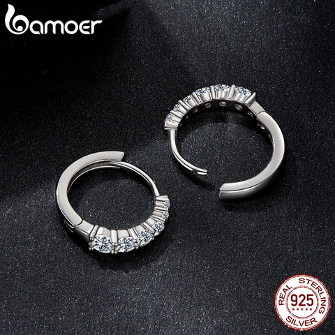 BAMOER Moissanite Hoop Earrings – White Gold Plated 925 Sterling Silver Huggies