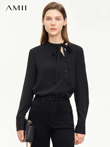AMII Minimalism Chiffon Women Blouse 2024