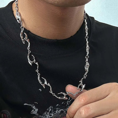 2025 New Punk Silver Thorny Choker Necklace for Hip Hop and Rock Style