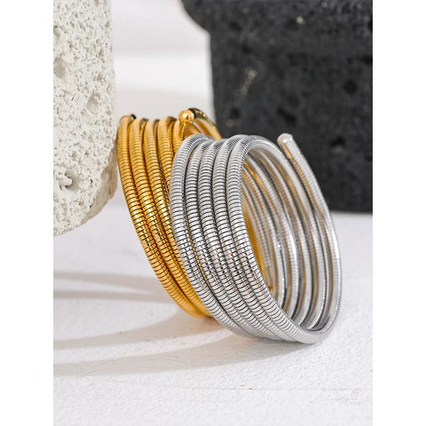 Yhpup Stainless Steel Stackable Multi-Layer Wrap Arm Bracelet - Unisex Waterproof Fashion Jewelry