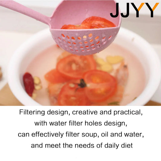 JJYY 2-in-1 keukenlepel met lange steel - plastic vergietfilter voor hotpot