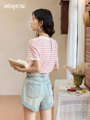 MISHOW Retro Light Blue Denim Shorts for Women