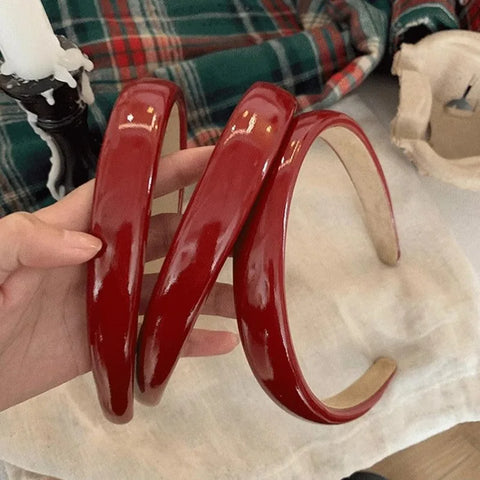 Retro rode leren spons hoofdband - stijlvolle haarband voor vrouwen