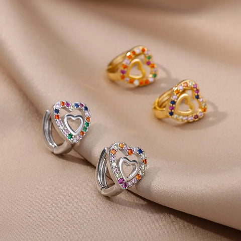 Hollow Zircon Heart Earrings for Women - Luxury Stainless Steel Geometric Jewelry Gift