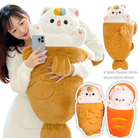 Japan Taiyaki Cat Plush Toy – 40/60/80cm Anime Plushie with Cushion Bag & Animal Pillow Designs