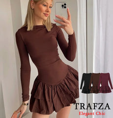 TRAFZA Women Elegant Long Sleeve Dress