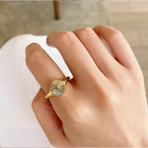 High Quality Wave Rings for Women - Minimalist Dainty Rays Texture Circle Ring in Stainless Steel