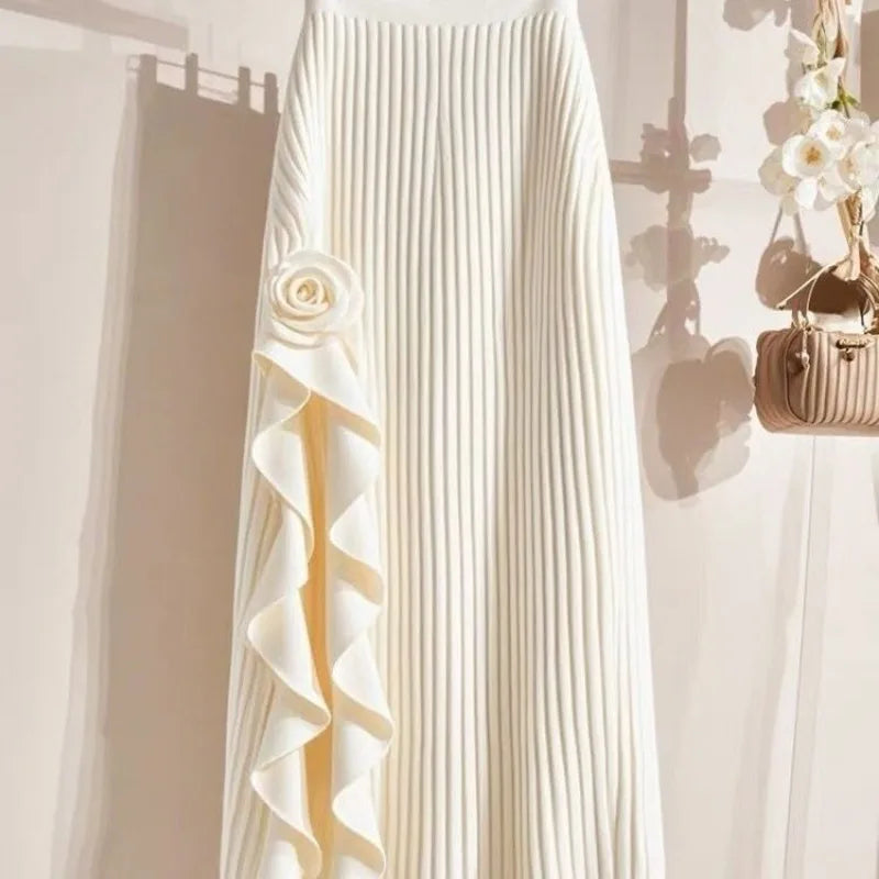 OCEANLOVE Irregular Ruffles Women Skirts - Elegant Retro Pleated A-line Skirt for Autumn & Winter