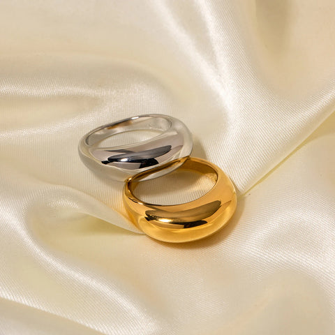 SUNIBI Simple Stainless Steel Arc Rings for Women - Elegant Geometric Jewelry for Couples