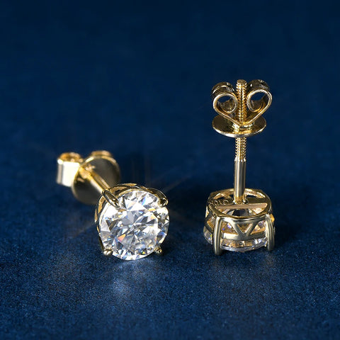 IOGOU 14K Gold Moissanite Stud Earrings – 6mm Screw Back Unisex Design