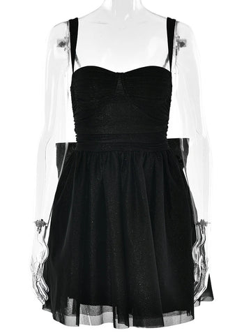 Fantoye Glitter Bright Silk Sparkling Bow Damesjurk - Elegante abrikooskleurige minijurk voor lentefeestjes 