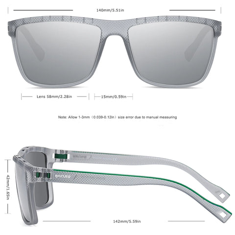 BARCUR Original Square Sports Polarized Zonnebril – UV400 Unisex Brillen voor Rijden en Buitenshuis
