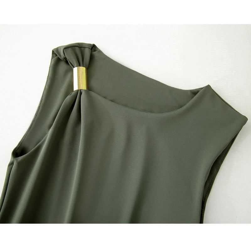 MUJER Pleated Long Black Dress for Women