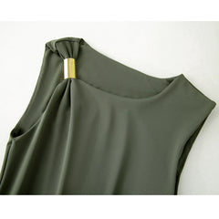 MUJER Pleated Long Black Dress for Women