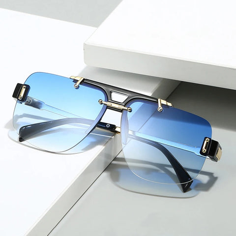 SHAUNA Vierkante Randloze Zonnebril – Heldere Oceaan Gradiënt Lens UV400 Unisex Retro Rivet Shades