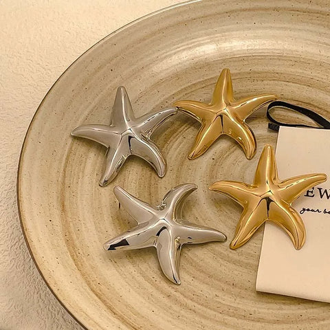 2025 New Fashion Big Starfish Shell Stud Earrings - Bohemian Gold Color Star Drop Earrings for Women
