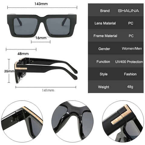 SHAUNA Retro Vierkante Zonnebril – Luipaard Gradiënt UV400 Unisex Zonnebrillen
