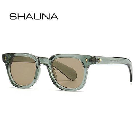 SHAUNA Retro Vierkante Rivet Zonnebril – Groene UV400 Unisex Mode Zonnebrillen