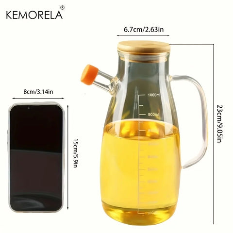 KEMORELA 1PC Glazen Olijfolie Fles - Lekvrije Kruidencontainer voor Keuken, BBQ en Picknicks