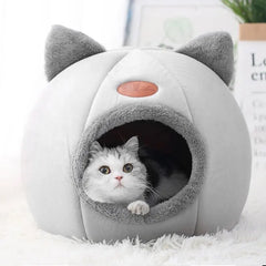 Cute Cat Head Shape Warm Sleep Cave – Cozy Cat House for All Seasons