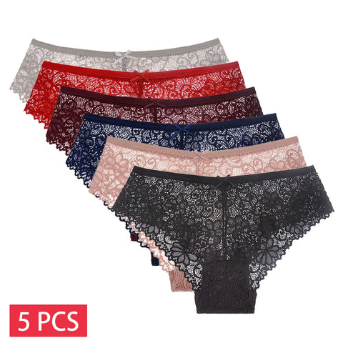 5 PCS/Set Mesh Briefs Lace Panties - Sexy Transparent Underwear for Women