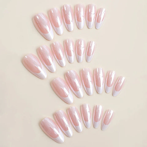 30/24pcs French Fake Nails - Almond Nail Tips Set