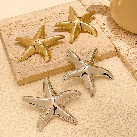 2025 New Fashion Big Starfish Shell Stud Earrings - Bohemian Gold Color Star Drop Earrings for Women