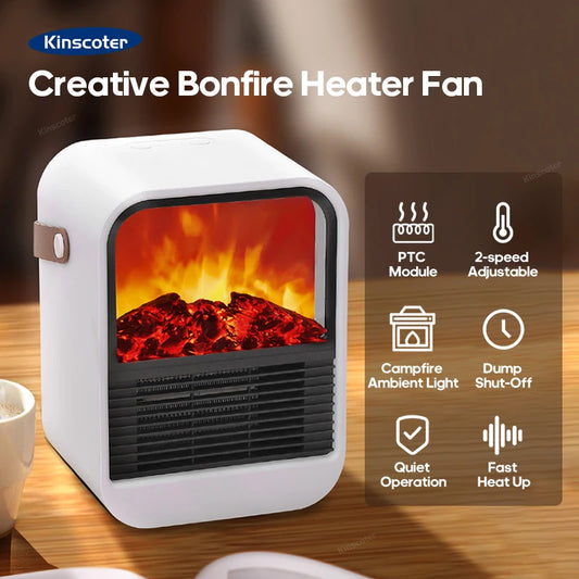 Portable Electric Heater - Stylish Desktop Fan with Flame Effect for Home Comfort