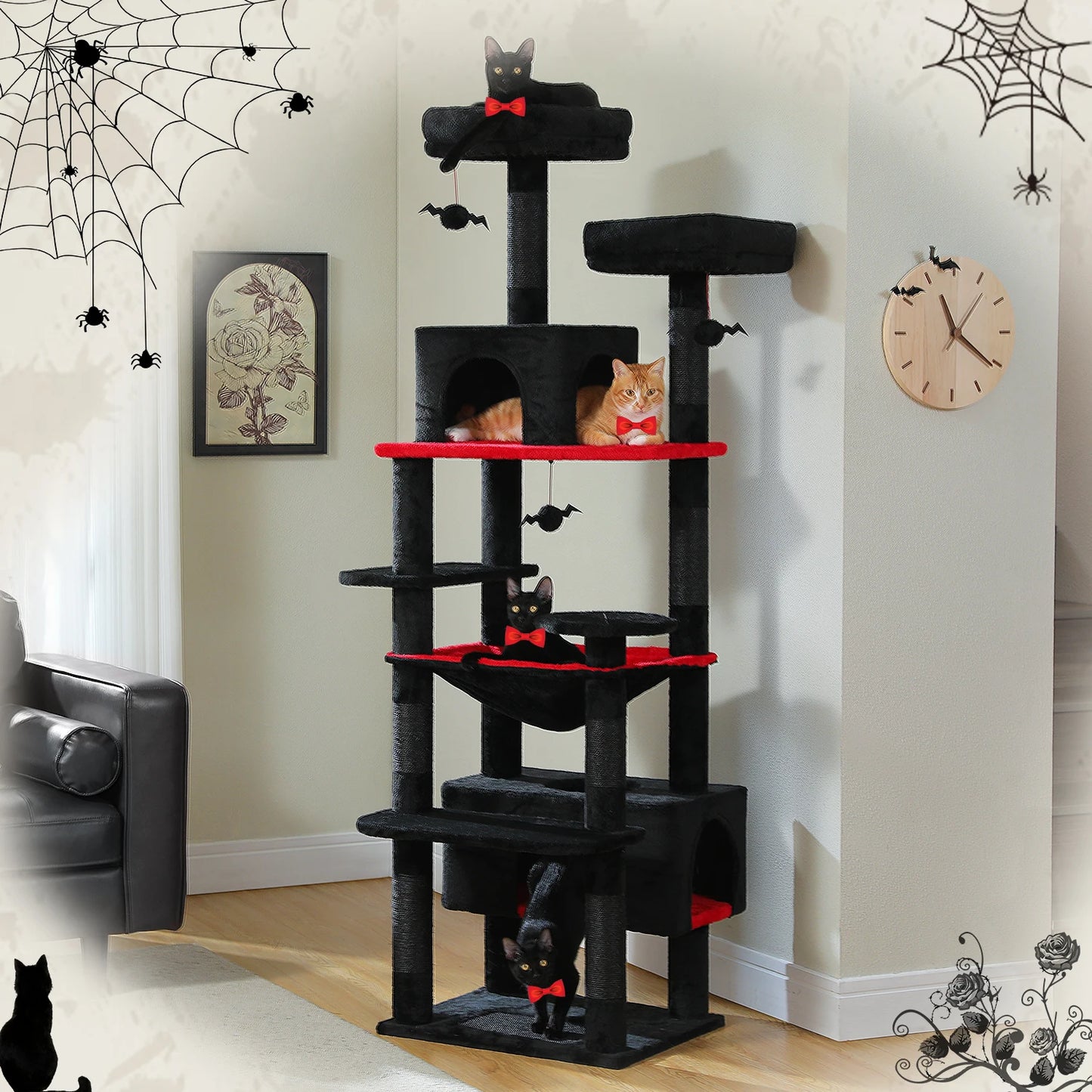 Large Cat Tree and Tower for Indoor Cats – Spacious Hammock, Padded Perches, and Sisal-Covered Scratching Posts