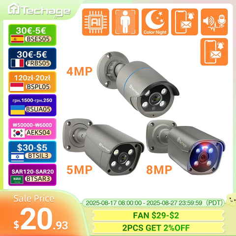 Techage 4MP 5MP 4K Security POE IP Camera