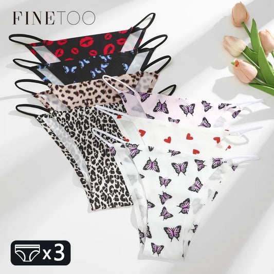 FINETOO 3Pcs Seamless Silk Leopard Underwear
