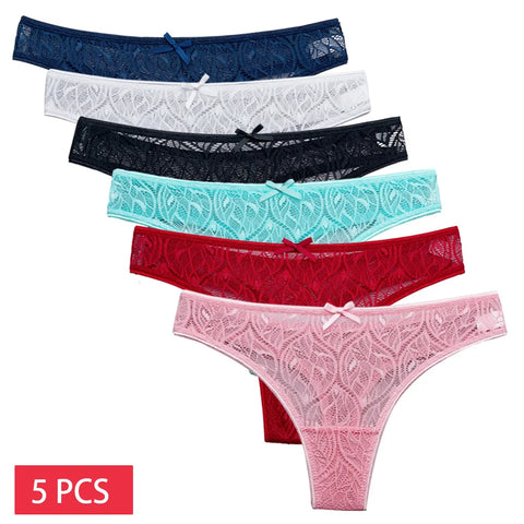 5 PCS/Set Sexy Lace Thong Women Low Waist Panties Transparent Underwear