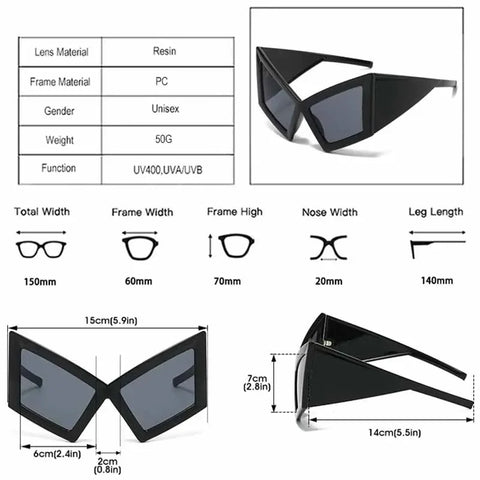 JNPCXI Übergroße Cat-Eye-Sonnenbrille – Roter Farbverlauf UV400 Unisex-Retro-Sonnenbrille mit weitem Bein