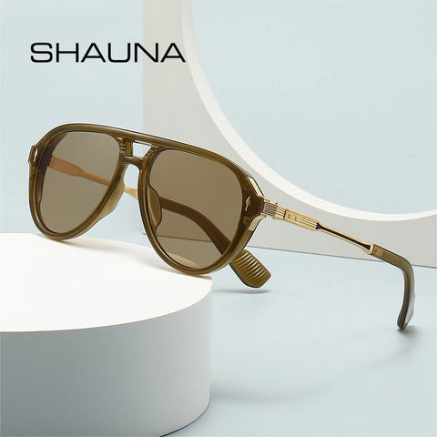 SHAUNA Retro pilotenzonnebril met dubbele brug - UV400 unisex luxe zonnebril met klinknagels