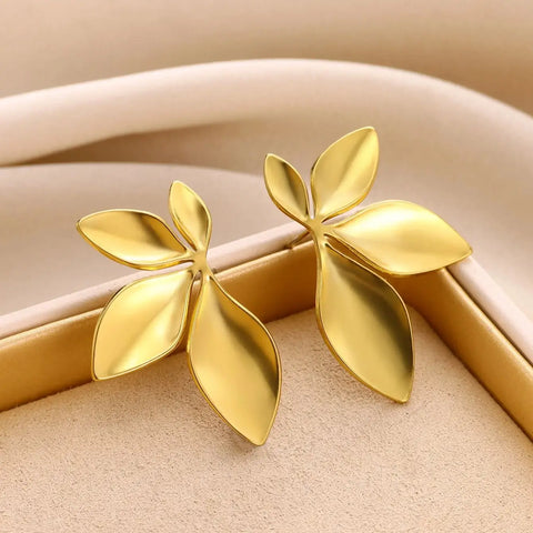 Minimalist Branches and Leaves Earrings - Stainless Steel Flower Jewelry for Women