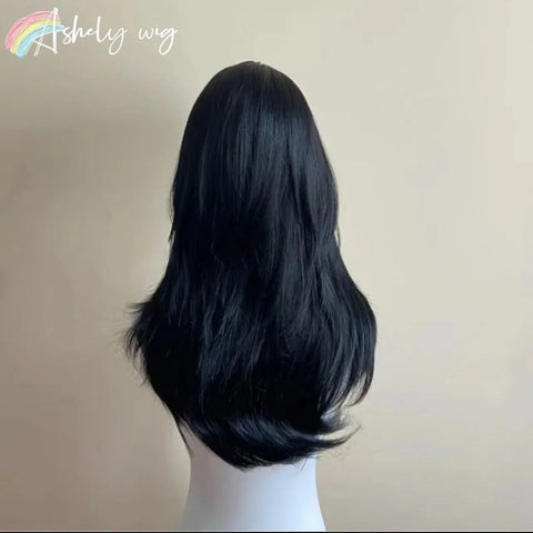 Black Wig with Headband - Body Wavy French Bangs