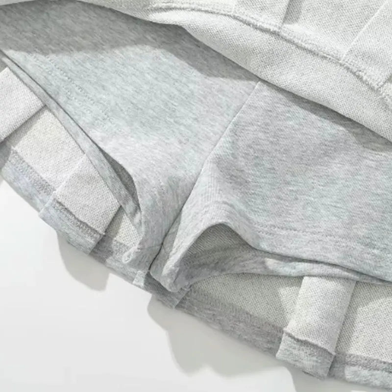 Mooyufon Y2K Mini Skirt for Women - Light Grey Vintage A-line Pleated Skirt
