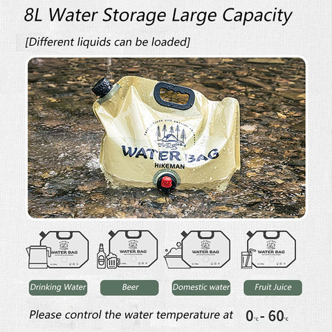 PACOONE Outdoor Mini Folding Water Bag - 8L Portable Water Bag for Camping and Emergency Supplies