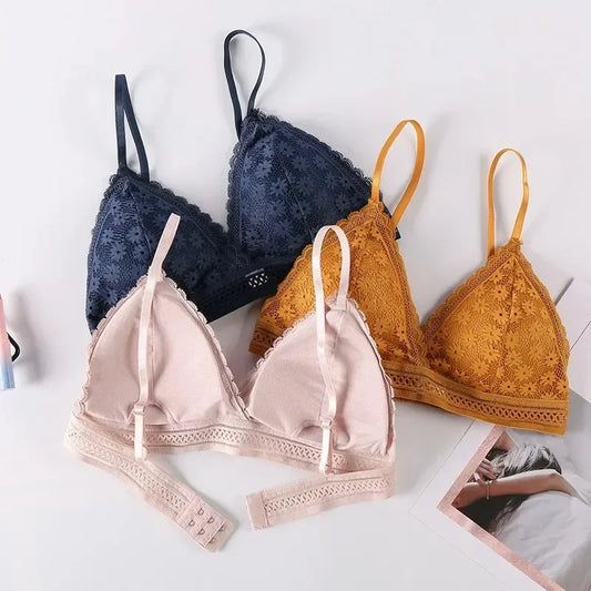 Floral Lace Bralette for Women - Push Up Wireless Lingerie with Removable Pads